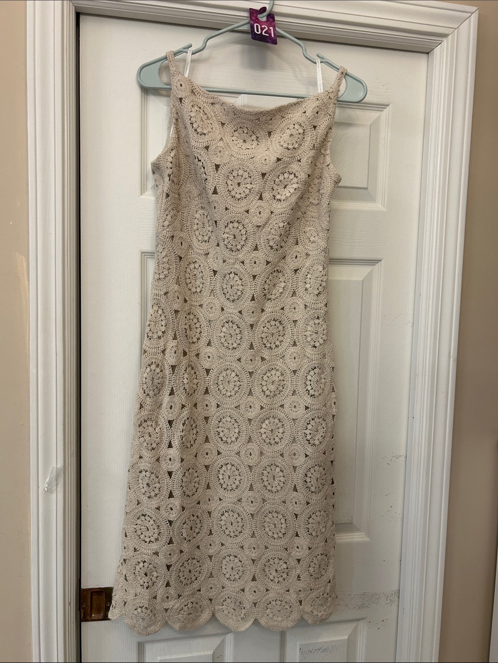 Donna Karan Cream Crochet Midi Dress
